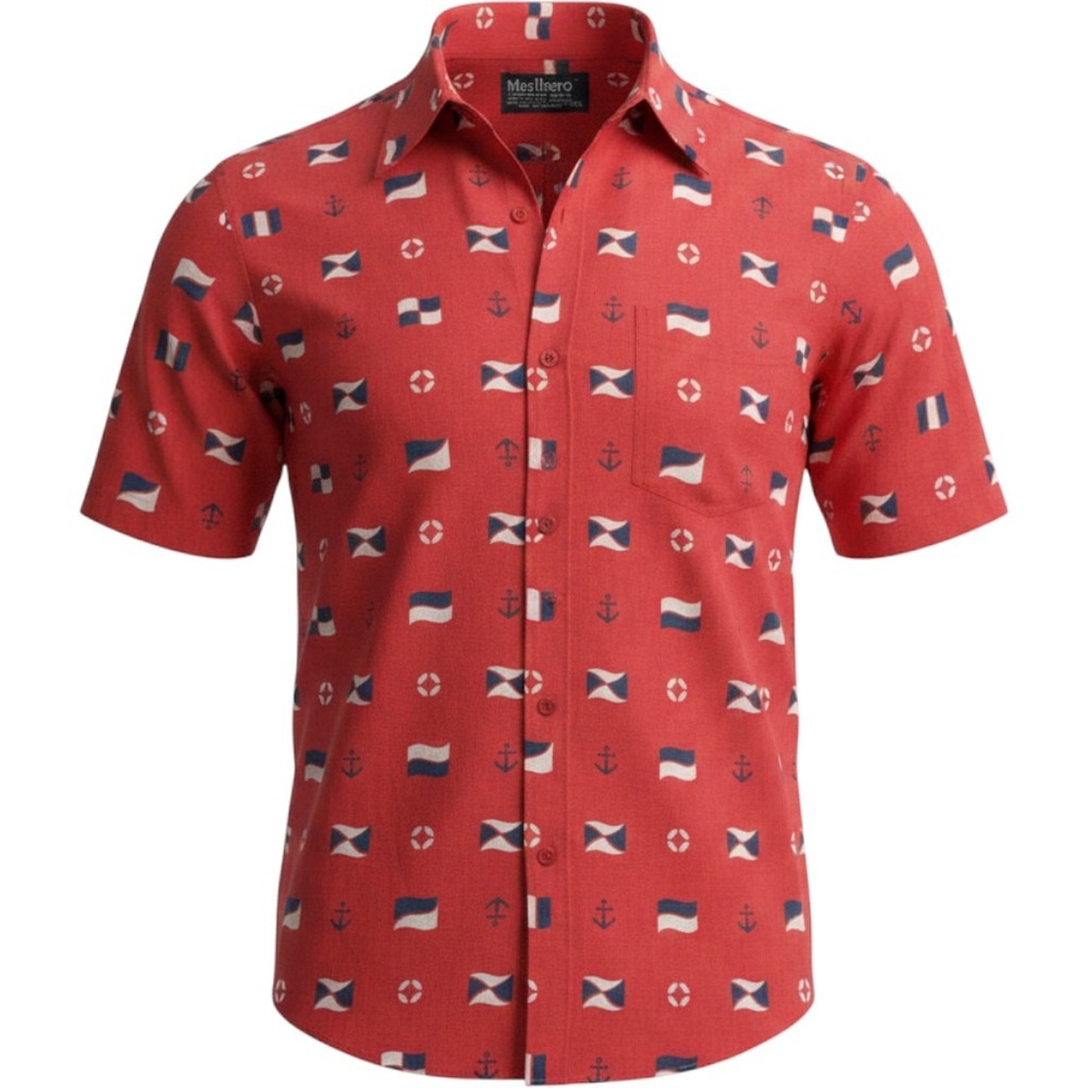 Vintage Marlboro Shirt Mens Medium Red Nautical Flag Short‎ Sleeve Button Up
